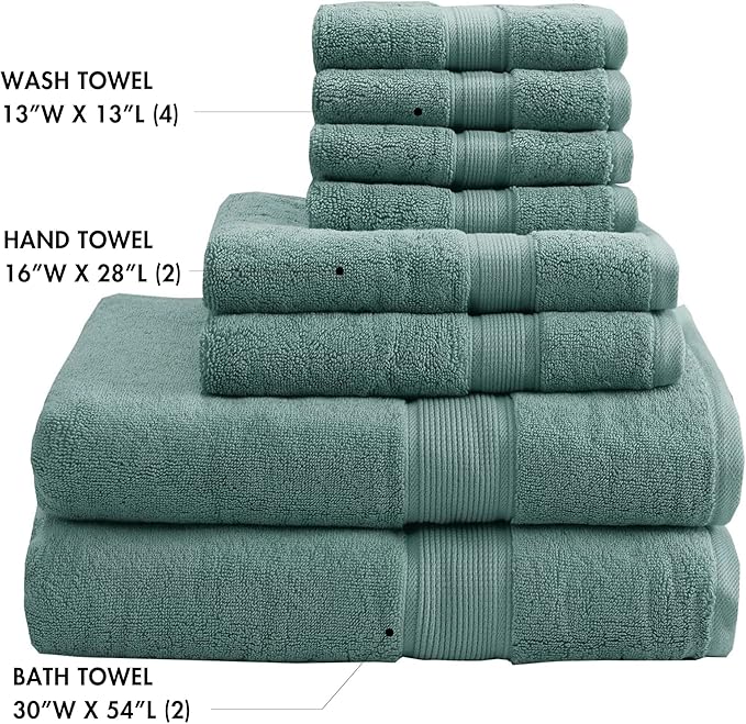 Madison Park 800GSM Bathroom Towel Set of 8 100% Cotton Bath Towel Set for Bathroom Luxurious Highly Absorbent 2 Bath Towels 2 Hand Towels 4 Washcloths Quick Dry Spa Quality Dusty Green