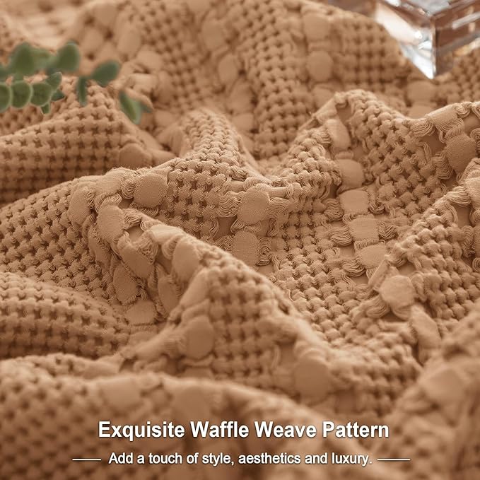 PHF 100% Cotton Waffle Pillow Shams Queen Size, 2 Pack 20" x 30" Soft Skin-Friendly Pillowcases, No Filling, Aesthetic Woven and Breathable Waffle Weave Pillow Case Covers for Bed, Camel