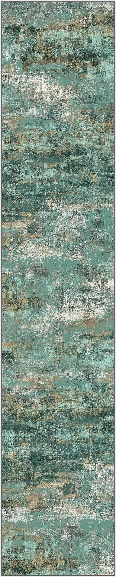 Runner Rug for Hallway Kitchen, 2x10 Machine Washable Runners Rug for Entryway, Soft Modern Abstract Throw Rugs, Low Pile Floor Cover with Non Slip Backing, Turquoise