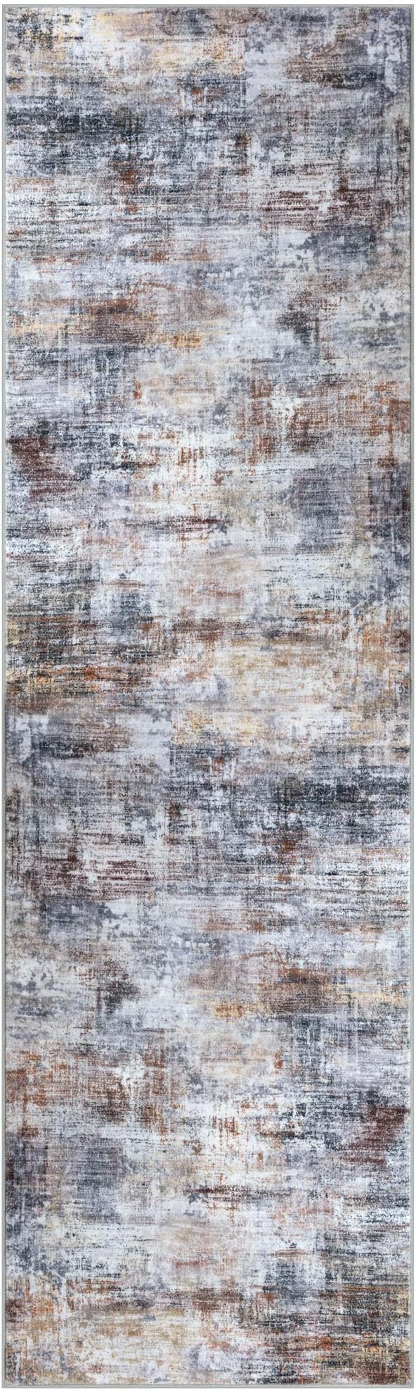IOHOUZE Abstract Runner Rug 2x7 Ft Washable Runners for Hallways, Non Slip Kitchen Runner Printed Faux Wool Entryway Runners Indoor, Modern Abstract Floor Carpet for Hall Kitchen Bedroom, Orange Grey