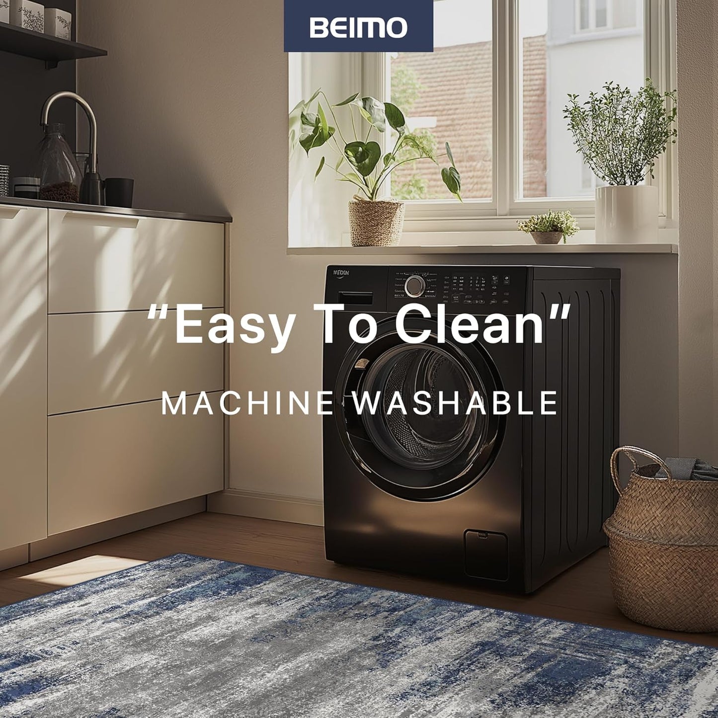 Area Rugs 3x5 for Living Room Bedroom, Indoor Modern Abstract Machine Washable Rug, Small Soft Low Pile Floor Carpet with Non Slip Backing for Entryway, Navy Blue Gray