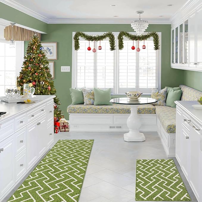 hicorfe Kitchen Rugs and Mats Sets,2 Pieces Super Absorbent Polypropylene Non-Slip Rug,Soft Comfort Floor Mat,Washable for Kitchen,Hallway,Office,Sink,Laundry(24" x 35" Plus 24" x 79",Sage Green