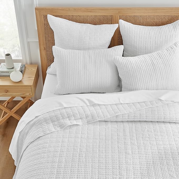 Levtex Home Mills Waffle Full/Queen Quilt Set (88x92in) with 2 Pillow Shams (26x20in) - Bright White - 100% Cotton Full/Queen Size Quilt Bedding Set - Lightweight, Soft, Pre-Washed