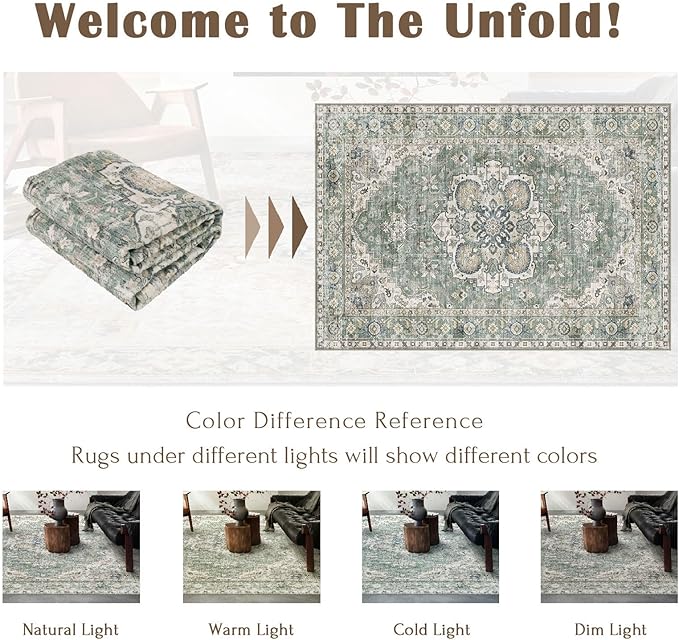 3x5 Washable Area Rug - Small Entryway Rug Non-Slip Sage Green Vintage Oriental Kitchen Rugs Low Pile Boho Carpet Throw Rugs for Living Room Bedroom Bathroom Entrance Dorm Office Home Decor