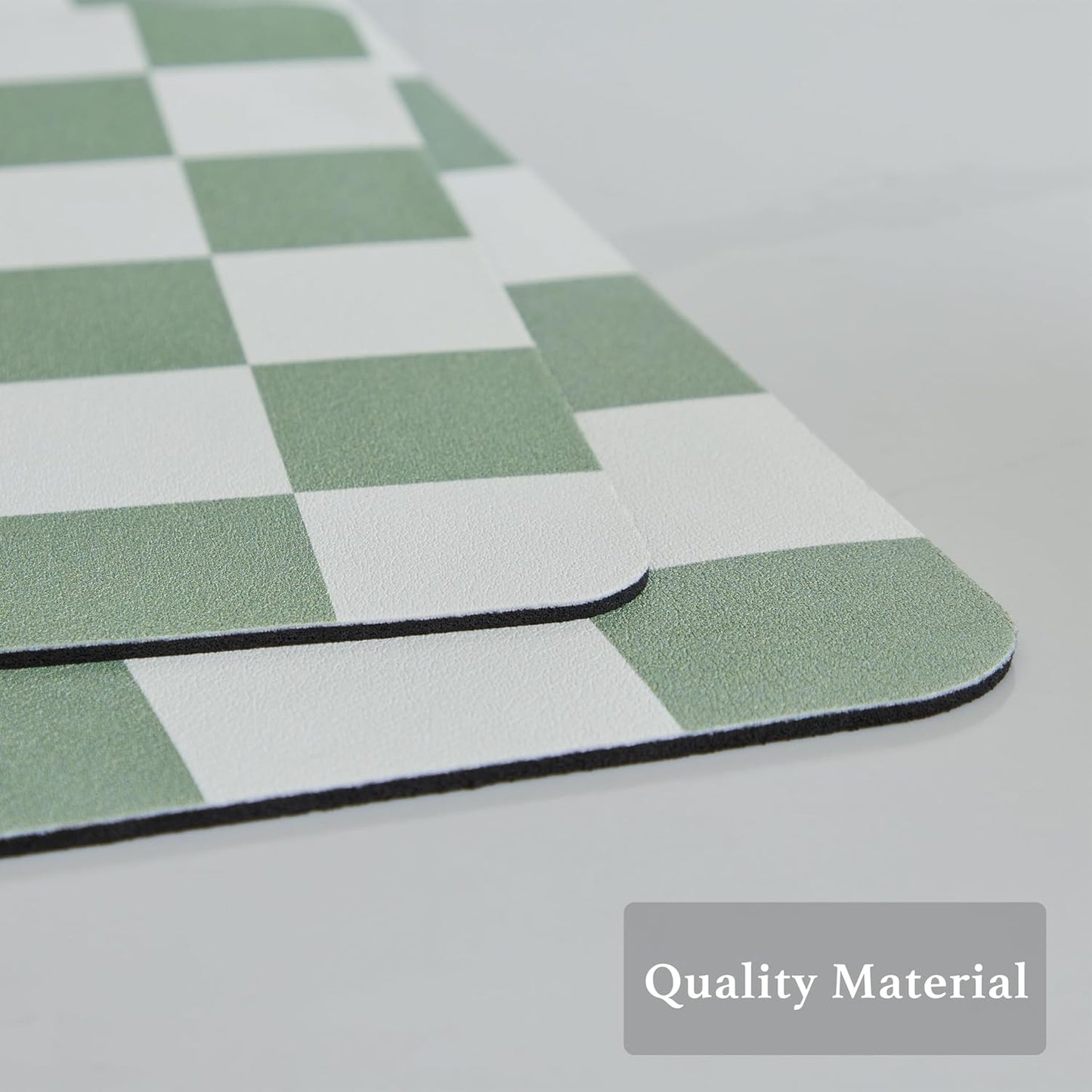 Checkered Dish Drying Mat for Kitchen Counter, Coffee Bar Station Accessories, Retro Cute Aesthetic Modern Absorbent Drainer Mat Kitchen Drying Mat Easy Clean, Sage 12" x 19"