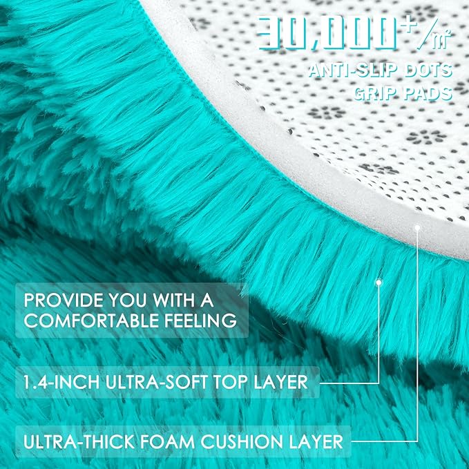 OLANLY Area Rugs for Living Room Bedroom, Machine Washable 4x5.9 ft Soft Fluffy Shaggy Bedside Rug, Indoor Floor Carpet for Kids Girls and Boys, Dorms, Nursery Rooms, Home Decor Aesthetic, Teal Blue