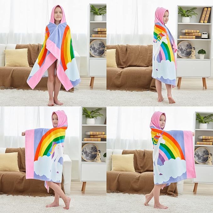 Kids Bath Towels, Kids Towel Girls Boys Hooded Beach,Bathroom,Pool Swim Towels 30 × 50 INCH Large Size Ultra Absorbent Cute Cartoon Animal Full Vitality 100% Cotton Wearable Wrap for Child