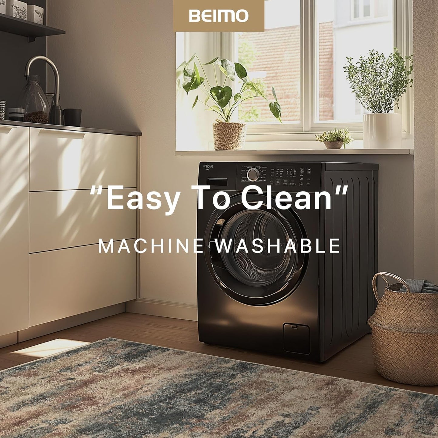 Area Rugs 9x12 for Living Room Bedroom, Modern Abstract Machine Washable Rug, Large Soft Low Pile Floor Cover with Non Slip Backing for Dining Room, Stone Rust