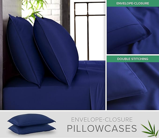 Pure Bamboo California King Sheets, Genuine 100% Organic Viscose Derived from Bamboo Bed Sheet Set, Soft & Cooling, Double Stitching, 2 Year Quality Promise (California King, Cobalt Blue)