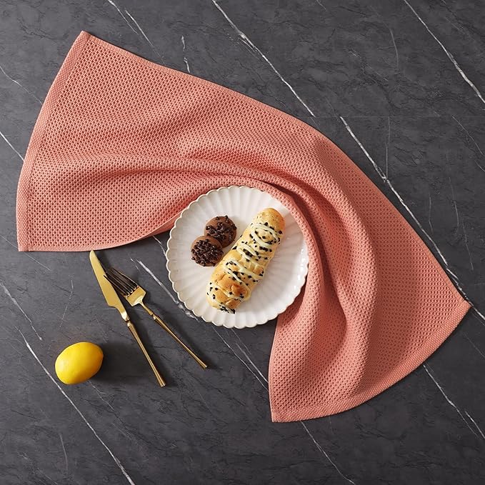 Homaxy 100% Cotton Kitchen Towels and Dishcloths Set, 12 x 12 Inches and 13 x 28 Inches, Set of 8 Bulk Kitchen Towels Set, Ultra Soft Absorbent Dish Cloths for Washing Dishes, Coral