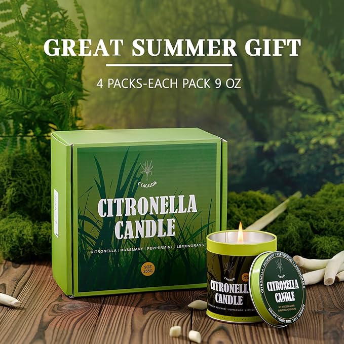 36oz Citronella Candles Outdoor Set, 4Pack Jar Candle for Patio Camping Backyard Picnic, Scented Candle Gifts Set for Men Women, Bug Non Toxic Mosquito Candles Repellent Garden Decor Camping Essential