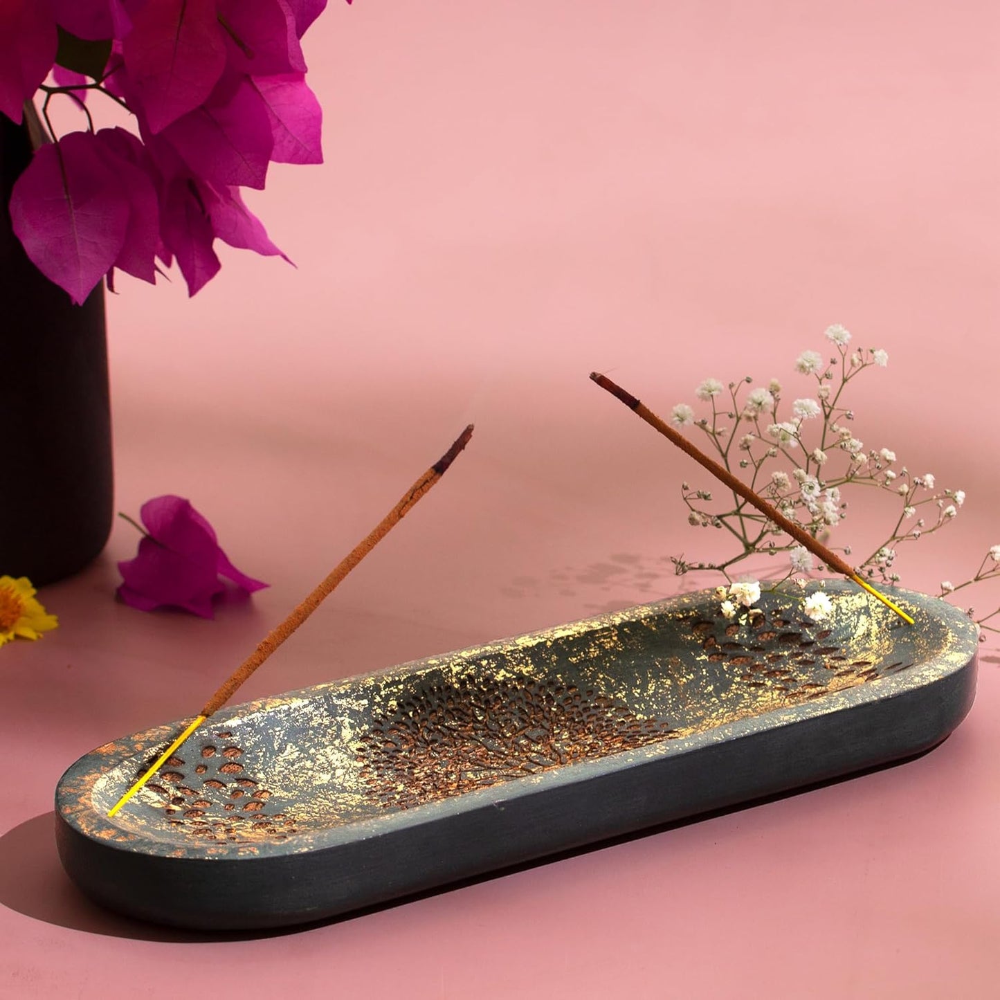 Incense Holder for Sticks Hand Carved - Tree of Life - Incense Burner/Ash Catcher- Handmade Wooden Insence Tray – Modern Gift Home/Room/Kitchen Décor 11x4x1.5 Inch