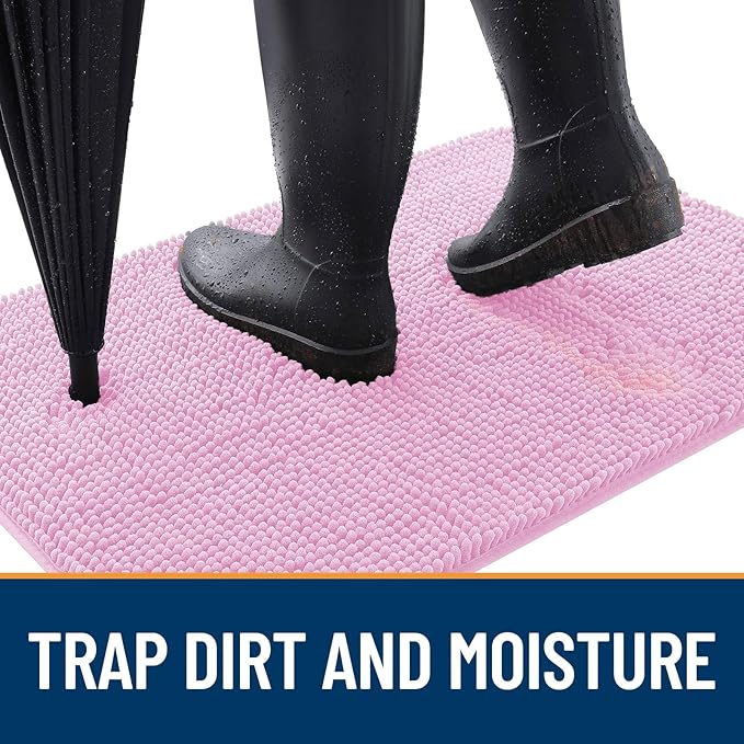 OLANLY Dog Door Mat for Muddy Paws 36x24, Absorbs Moisture and Dirt, Absorbent Non-Slip Washable Doormat, Quick Dry Chenille Mud Mat for Dogs, Entry Indoor Entryway Carpet for Inside Floor, Pink