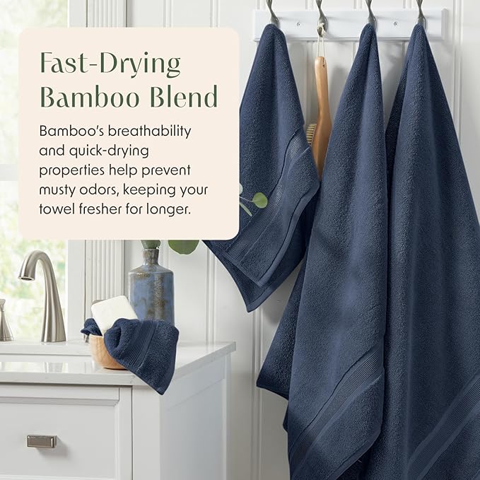 Springtree Home Luxury Viscose from Bamboo Bath Towel Set of 4 | 35% Viscose from Bamboo - 65% Cotton | Absorbent Quick-Dry Towels for Bathroom | Oeko-TEX Standard 100 Cotton | French Blue
