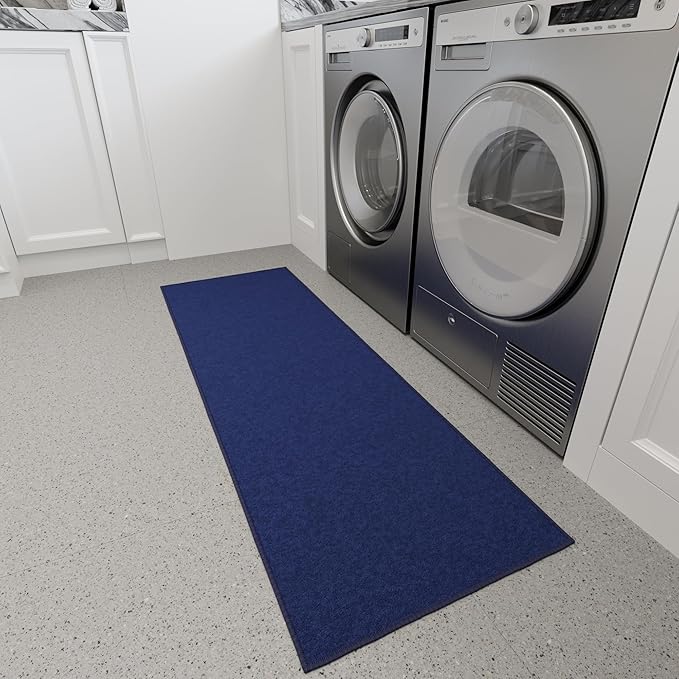 Ottomanson Hallway Runner Rug 20" x 59" Non Slip Solid Area Rugs Easy to Clean Laundry Rug Runner Durable & Pet Friendly Floor Carpet Runners for Hallways Entryway Living Room Kitchen, Navy