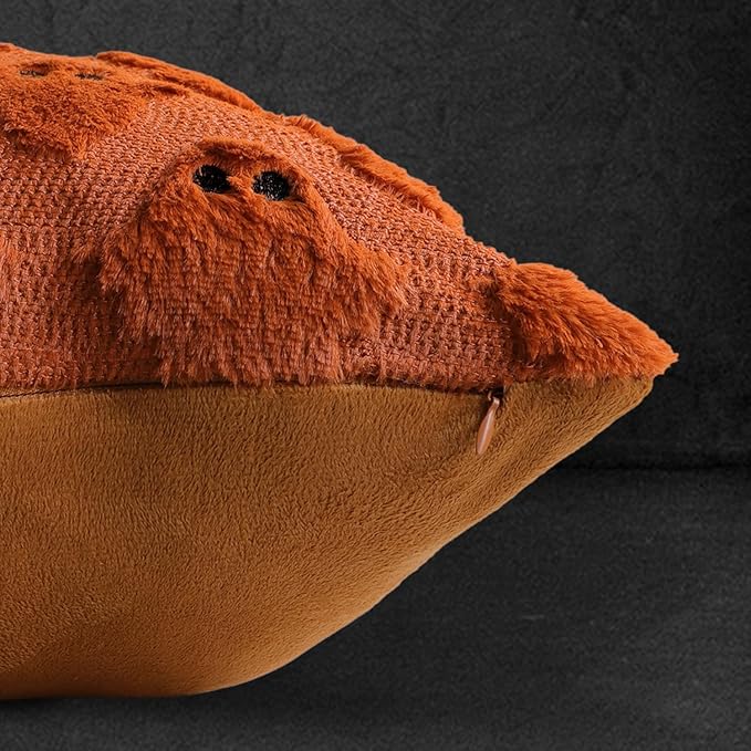 4TH Emotion Halloween Ghost Decorative Lumbar Pillow Covers 12x20 Set of 2, Rust Red Soft Plush Faux Fur Farmhouse Throw Cushion Cases for Fall Autumn Holiday Home Decorations