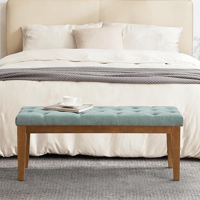 HUIMO Bedroom Bench End of Bed, Upholstered Dining Bench for Kitchen, Button-Tufted Entry Bench, Fabric Ottoman Bench for Living Room, Entryway,Teal
