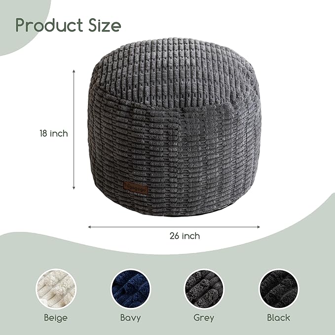 HIGOGOGO Pouf Ottoman Stuffed Round Modern Foam Filled Foot Rest Poufs for Living Room Chair Decorative 26 X 18 Inches Boho Relax Stool for Wedding Christmas Party, Dark Grey