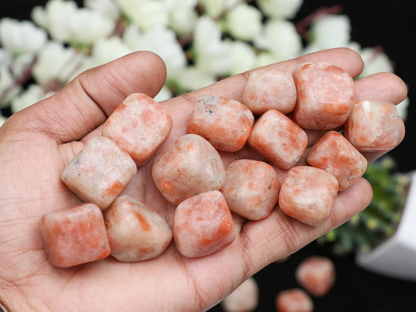 Crocon (2200+ Carats) Sunstone Tumbled Stones and Crystals bulk Natural Crystal Kit for Reiki Healing Crystal Polished, Tumble Stones, Chakra Balancing, Reiki Gift, Home Decor Size : 20-25 mm