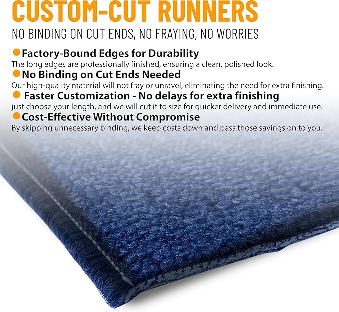 Ottomanson 2'7" x 40' Ultra-Thin Hallway Runner Rug - Durable Non-Slip Carpet for High-Traffic Areas - Fits Under Doors for Seamless Entry - Ideal for Kitchen, Entryway, Bedroom & Living Room, Navy