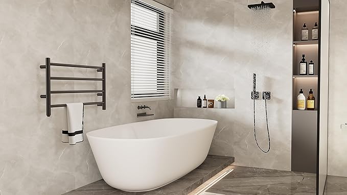 HEATGENE Towel Warmer 4 Bar Towel Dryer Wall-Mounted Plug-in Bath Towel Heater - Venetian Bronze