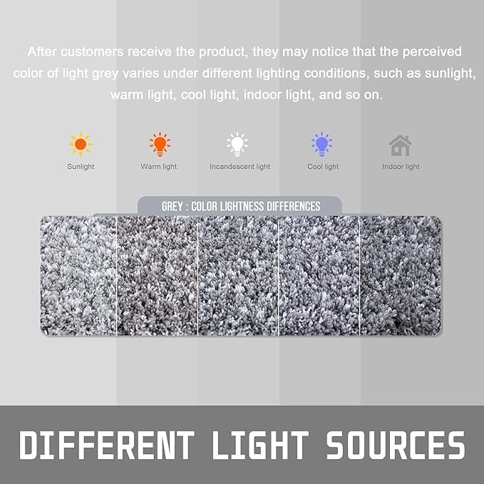 Yimobra Fluffy Toilet Rugs U Shaped, Shaggy Soft Comfortable Non Slip, Water Absorbent Microfiber Bath Mat, Dries Quickly, Machine Washable Thick Bathroom Floor Rugs, 24"x 20", Light Gray and White