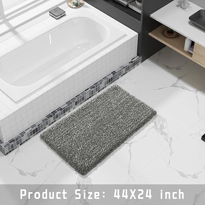 Yimobra Luxury Bathroom Rugs, Fluffy Bath Mats, Non Slip, Water Absorbent Microfiber, Machine Washable, Plush Shower Rugs, Thick Matts for Bathroom Floor/Tub, 44"x 24", Light Gray and Black Gray