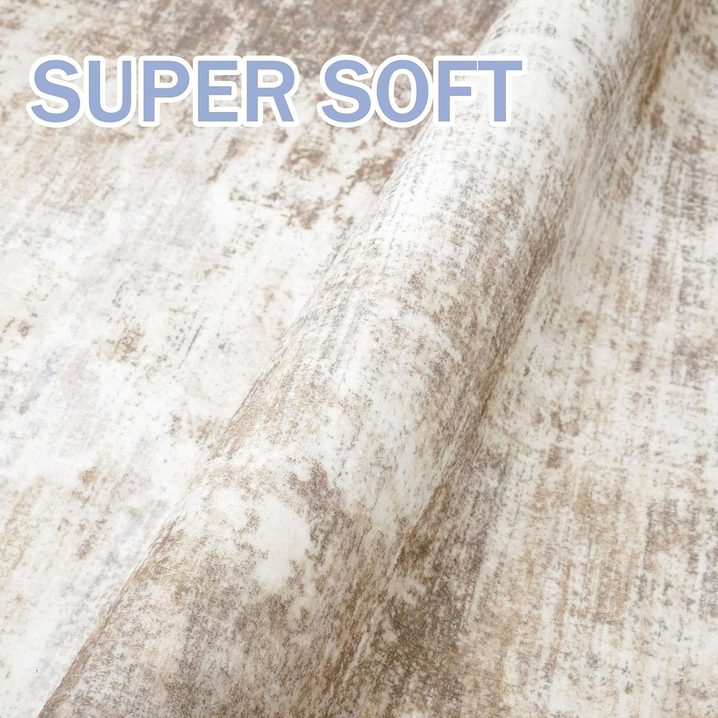 IOHOUZE Abstract Round Area Rug 8 Ft Washable Circle Rugs Large Round Rug Non Slip Thin Soft Circle Rugs, Printed Faux Wool Floor Carpet for Bedroom Living Room Dining Room Nursery, Beige Brown