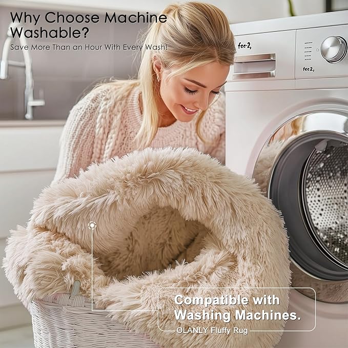 OLANLY 9x12 Machine Washable Large Area Rugs for Living Room, Bedroom, Soft Fluffy Shaggy Bedside Rug, Indoor Floor Carpet for Kids Girls and Boys, Dorms, Nursery, Home Decor Aesthetic, Beige