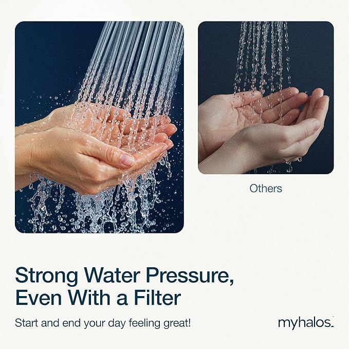 MyHalos® Filtered Shower Head for Hard Water Filter - High Pressure, Removes Chlorine - Shower Head Filter for Hard Water Softener Showerhead, Easy Install, For Hair & Skin, Filtering (Chrome)