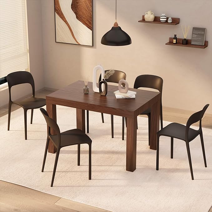 Mobili Fiver, First Extendable Table, 47.2(78.7) x31.5 in,Walnut, for 6-8 People, Expandable Dining Table for Kitchen, Living Room, Italian Furniture