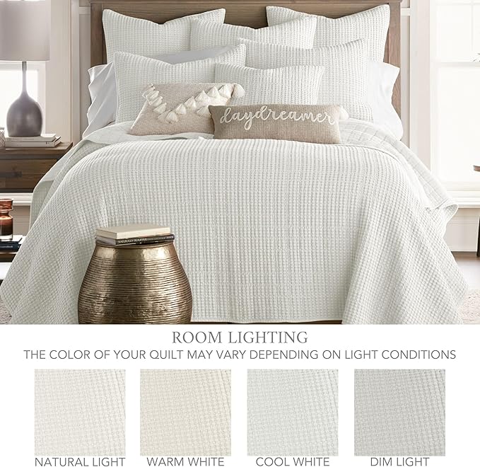 Levtex Home Mills Waffle Twin Bedspread Set (84x104in) with 1 Pillow Sham (26x20in) - Cream - Cotton Waffle Twin Size Bedspread Set - Lightweight, Soft, Pre-Washed