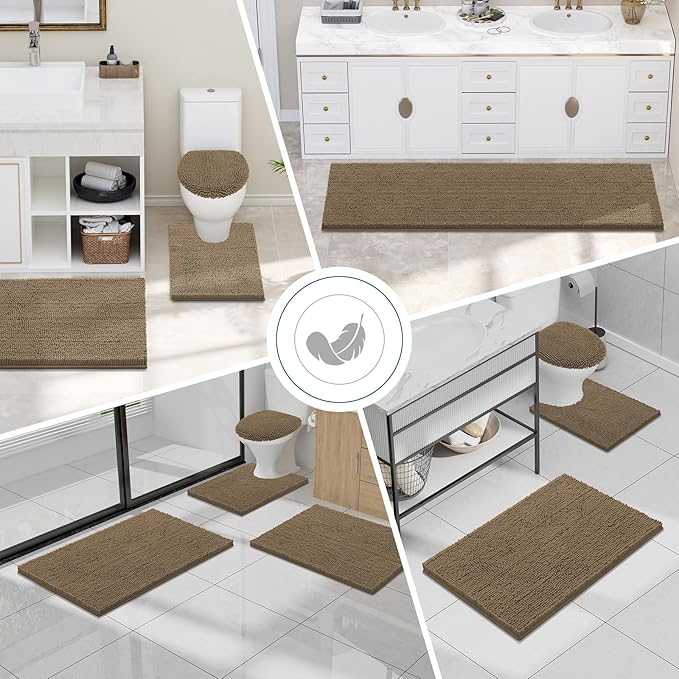 Smiry Luxury Chenille Bathroom Rugs 36x24, Extra Soft and Absorbent Shaggy Bath Mat, Machine Washable, Non-Slip Plush Carpet Runner for Tub, Shower, and Floor, Home Decor Accessories, Camel