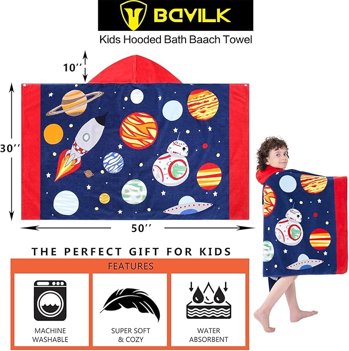 Kids Bath Towels, Kids Towel Girls Boys Hooded Beach,Bathroom,Pool Swim Towels 30 × 50 INCH Large Size Ultra Absorbent Cute Cartoon Animal Full Vitality 100% Cotton Wearable Wrap for Child