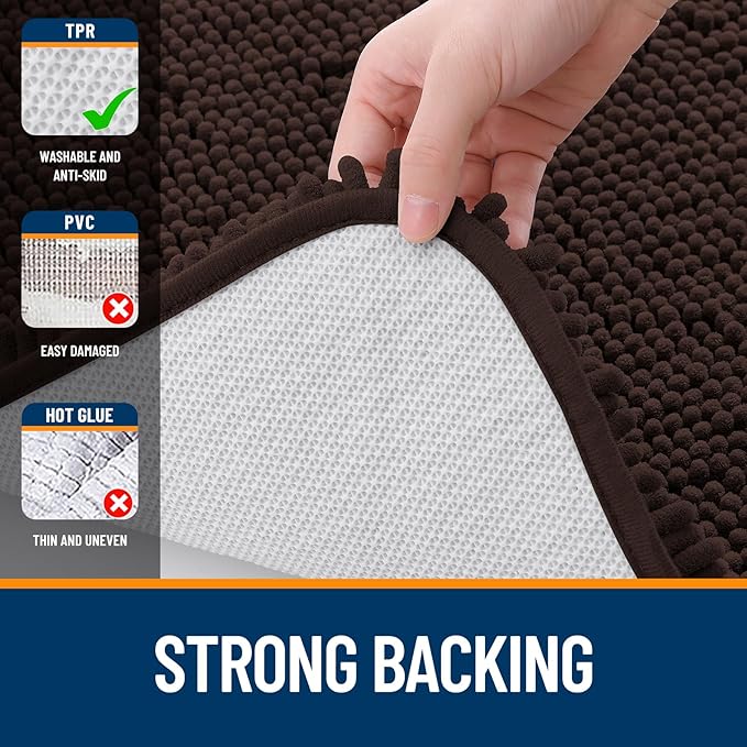 OLANLY Bathroom Rugs 44x32, Extra Soft Absorbent Chenille Bath Rugs, Rubber Backing Quick Dry, Machine Washable Bath Mats for Bathroom Floor, Tub and Shower, Home Decor Accessories, Brown