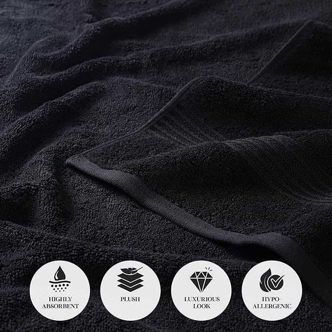 Superior Egyptian Cotton 10-Piece Face Towel Set , Small Towels For Facial, Spa, Quick Dry, Absorbent Towels, Bathroom Accessories, Guest Bath, Home Essentials, Washcloth, Airbnb, Black