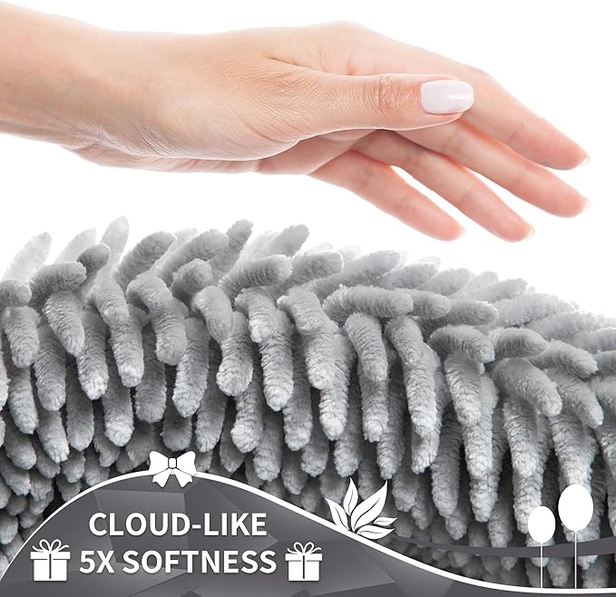 Yimobra Long Bathroom Rugs Runner 60x24 Inch, Extra Thick Soft Absorbent Chenille Bath Mat, Non Slip Machine Washable, Quick Dry Bath Rugs for Bathroom Floor, Tub and Shower, Light Grey