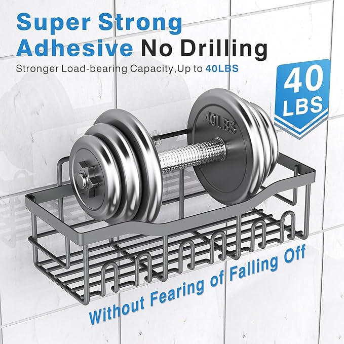 5-Pack Rustproof Stainless Steel Shower Caddy Set– No Drill Adhesive Bathroom Organizer, Space-Saving Shower Shelves for Apartment Essentials, Bathroom/Kitchen Storage Home Decor-L Size