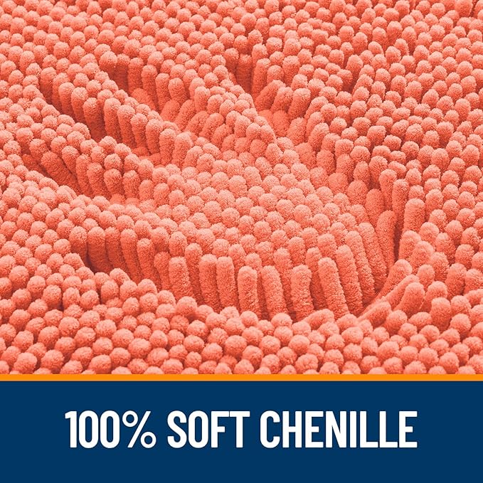 OLANLY Bathroom Rugs 44x24, Extra Soft Absorbent Chenille Bath Rugs, Rubber Backing Quick Dry, Machine Washable Bath Mats for Bathroom Floor, Tub and Shower, Home Decor Accessories, Coral
