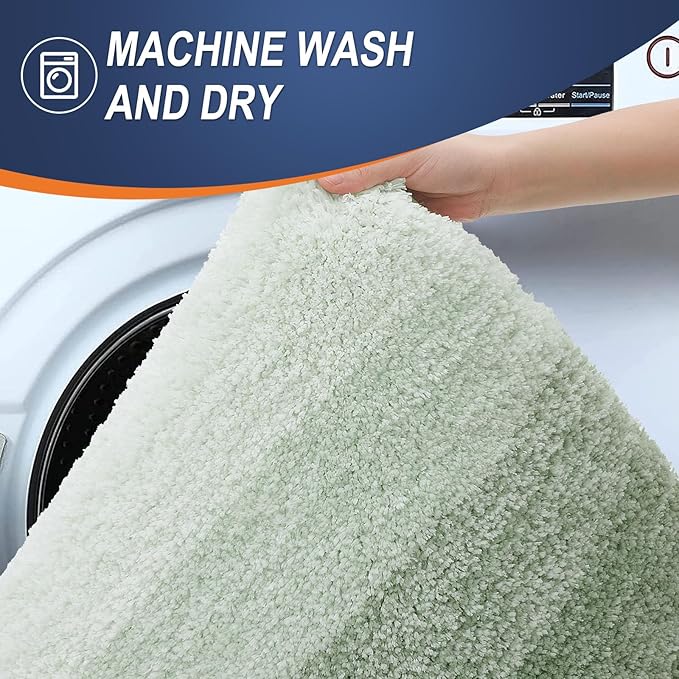OLANLY Bathroom Rug Set 2 Piece, Soft Absorbent Microfiber Bath Mats and U-Shaped Contour Toilet Rug, Non-Slip, Machine Wash Dry, Plush Shaggy Bath Mats for Bathroom (24"x16"+24"x20", Sage Green)