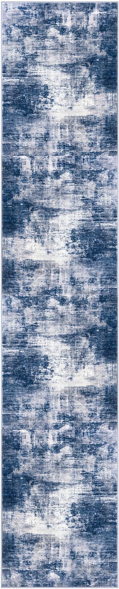 IOHOUZE Abstract Runner Rug 2x10 Ft Washable Runners for Hallways, Non Slip Kitchen Runner Printed Faux Wool Entryway Runner Indoor, Modern Abstract Floor Carpet for Hall Kitchen, Navy/Grey