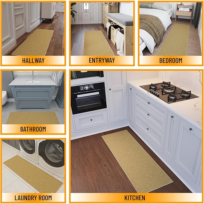 Ottomanson Hallway Runner Rug 2'2" x 6' Non Slip Solid Area Rugs Easy to Clean Laundry Rug Runner Durable & Pet Friendly Floor Carpet Runners for Hallways Entryway Living Room Kitchen, Beige