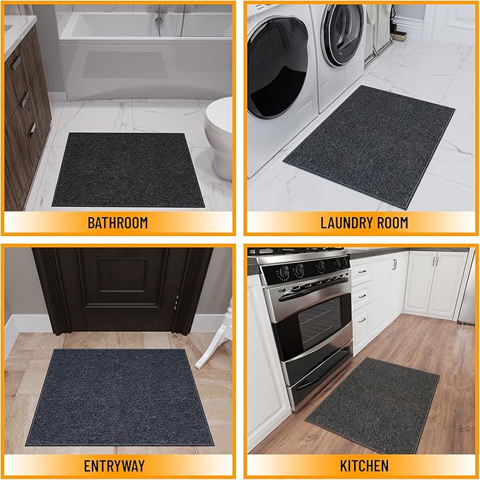 Ottomanson 2'7" x 5' Ultra-Thin Area Rug Durable Non-Slip Carpet for High-Traffic Areas - Fits Under Doors for Easy Use - Ideal for Living Room, Bedroom, Kitchen, Bathroom & Entryway, Black