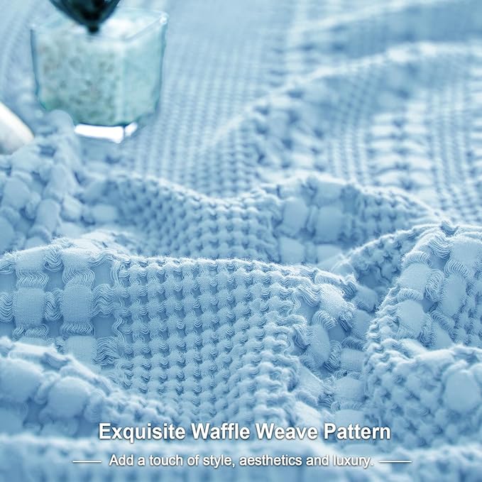 PHF Waffle Weave Pillow Shams Queen Size, 2 Pack 100% Cotton Pillowcases 20" x 30", No Insert, Soft & Breathable Aesthetic Woven Pillow Case Covers for Bedroom Decor, Sky Blue