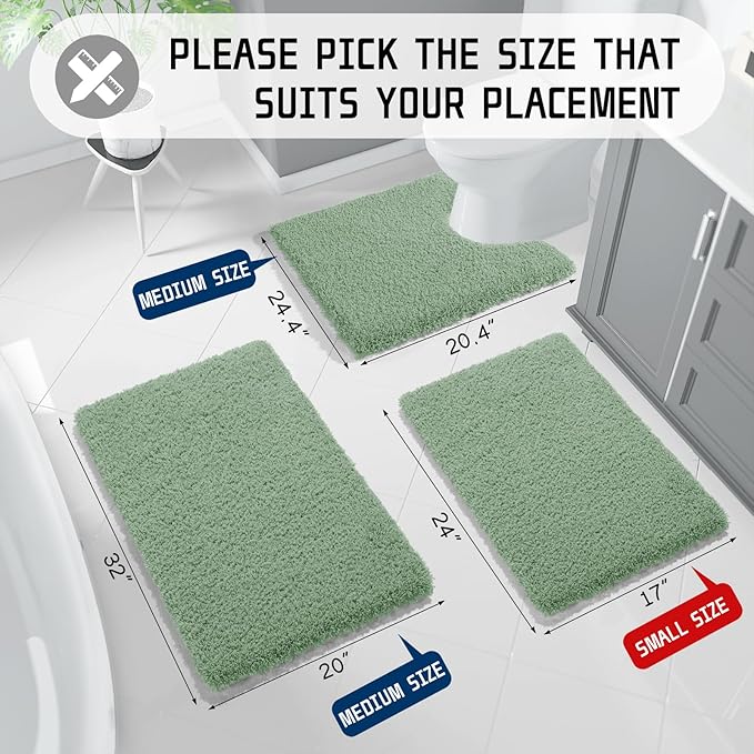 Yimobra Luxury Fluffy Bathroom Rugs, Super Elastic Soft Thick Plush Bath Mat, Non-Slip Water Absorbent, Easier to Dry, Sturdy Shaggy Microfiber Carpet for Bathtub, 32"x 20", Pure Light Green