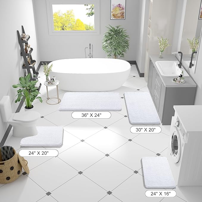OLANLY Bathroom Rugs 47x17, Extra Soft Absorbent Chenille Bath Rugs, Rubber Backing Quick Dry, Machine Washable Bath Mats for Bathroom Floor, Tub and Shower, Home Decor Accessories, White