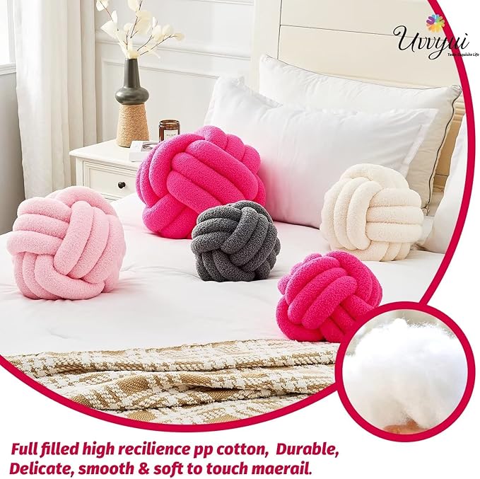 Uvvyui Knot Pillow Ball, Soft Home Decorative Pillows, Round Throw Pillow, Handmade Knotted Plush Pillow, Round Boucle Pillow Cushion (11 Inches Hot Pink)