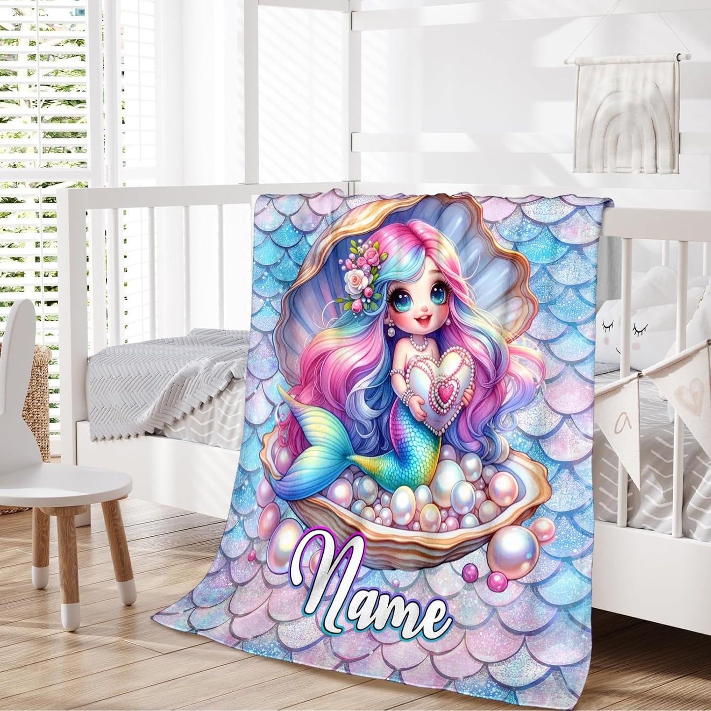 Kids Blanket for Girls Women Personalized Mermaid Blanket for Gift, Warm Cozy Throw Blankets for Living Room Bed Sofa Travel