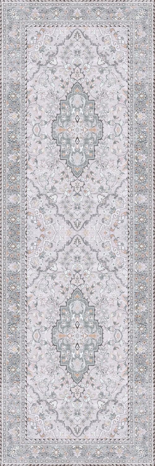 Washable Runner Rug 2x6 | Non Slip Rug Runners for Hallways, Entryways, Kitchens, Bathrooms, Bedrooms | Ultra-Soft Flannel Carpet Runners with Rubber Backing (Frosted Taupe, 2x6)