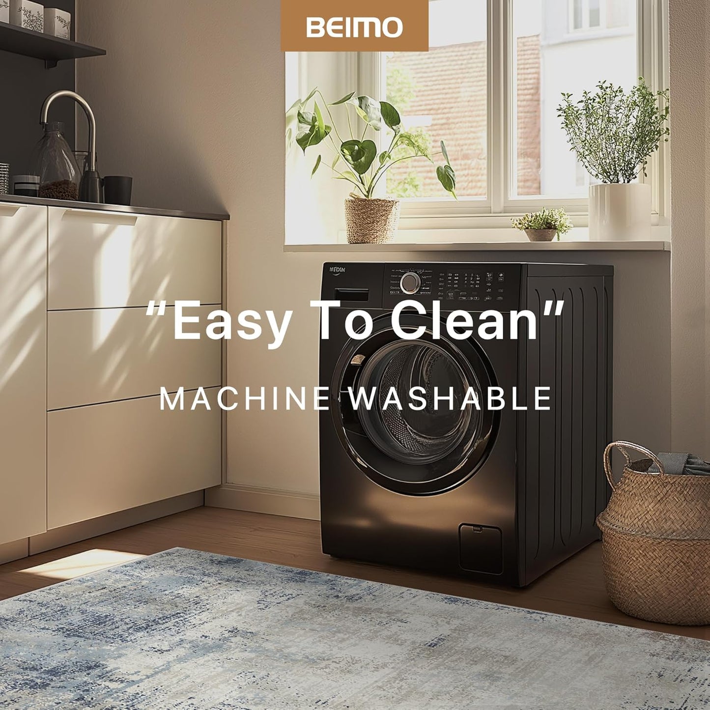 Area Rugs 3x5 Machine Washable Rug for Bedroom Living Room, Large Modern Abstract for Dining Room, Indoor Low Pile Carpet Soft Rugs with Non Slip Rubber Backing, Abstract Blue Gray